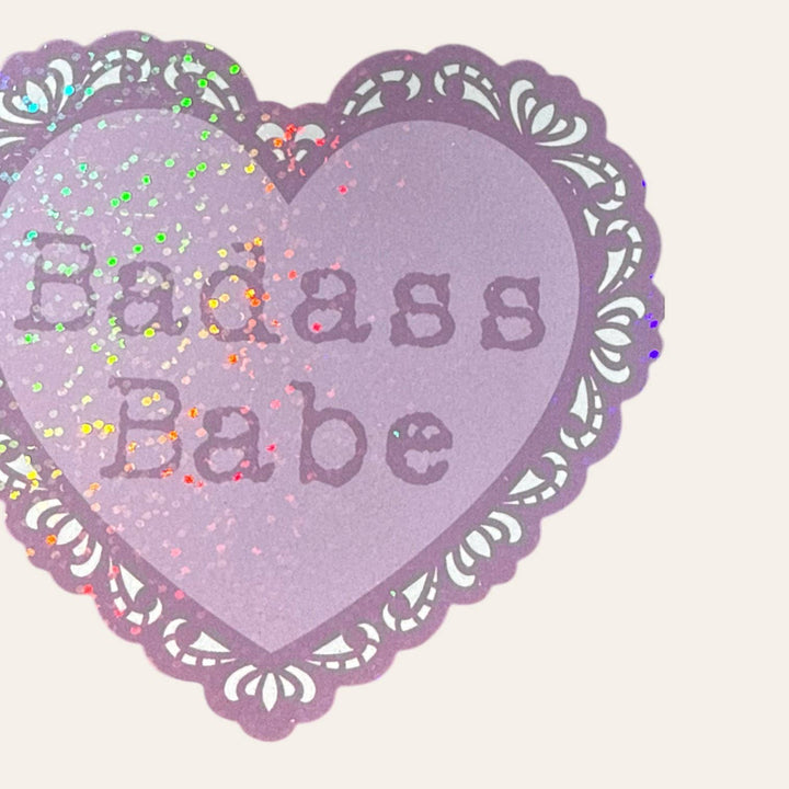 Badass Babe Lace Heart Glitter Sticker