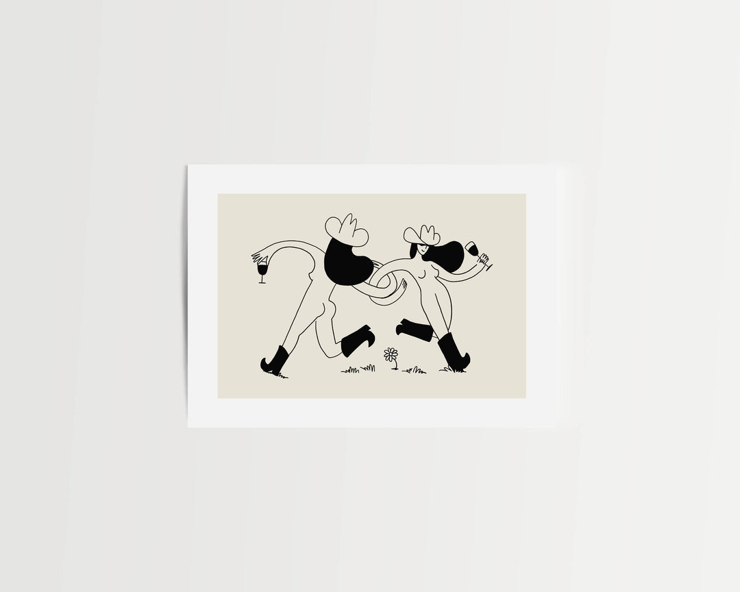 Frolicking Cowgirls With Wine Minimal Western Art Print