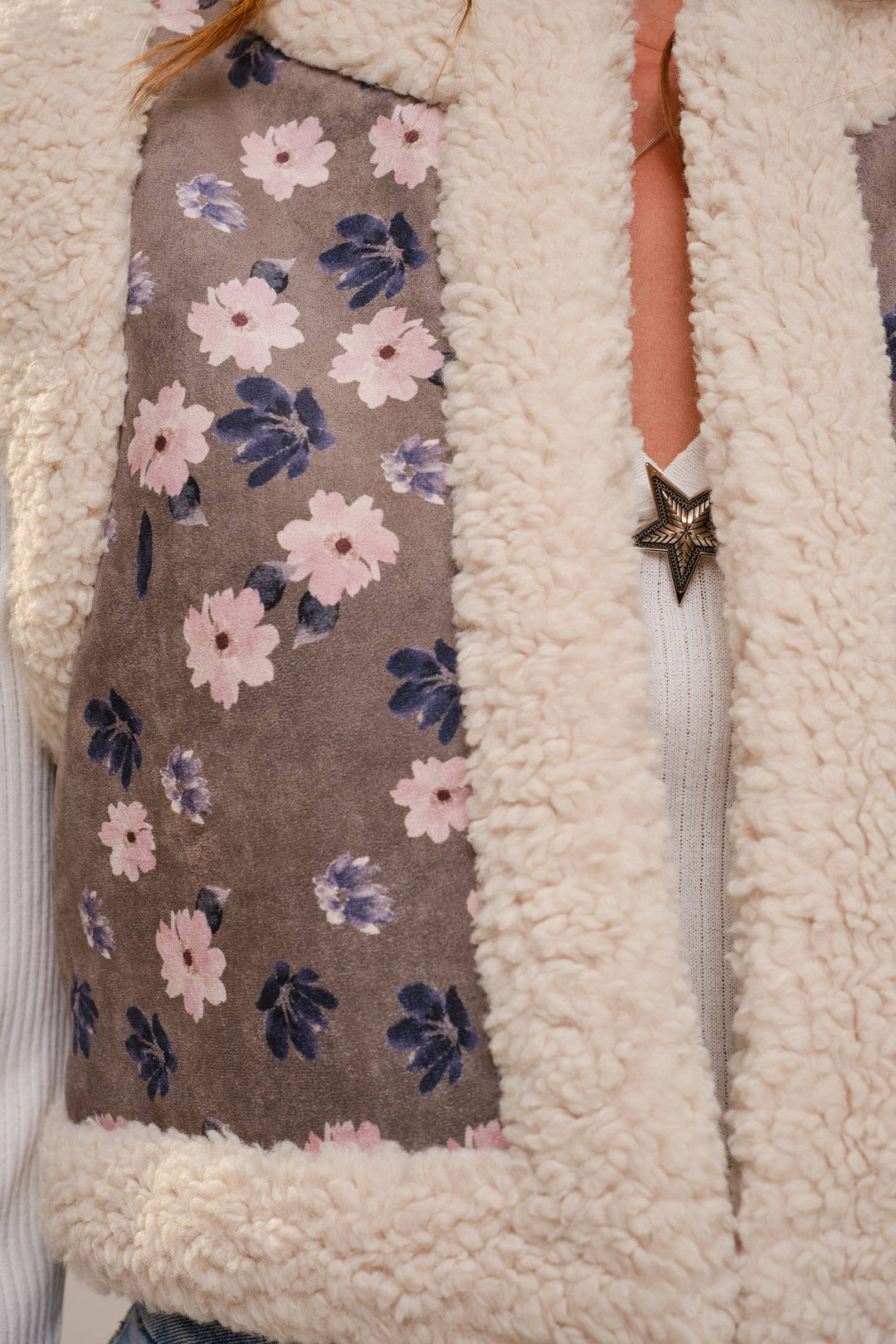 Sherpa Flower Suede Vest