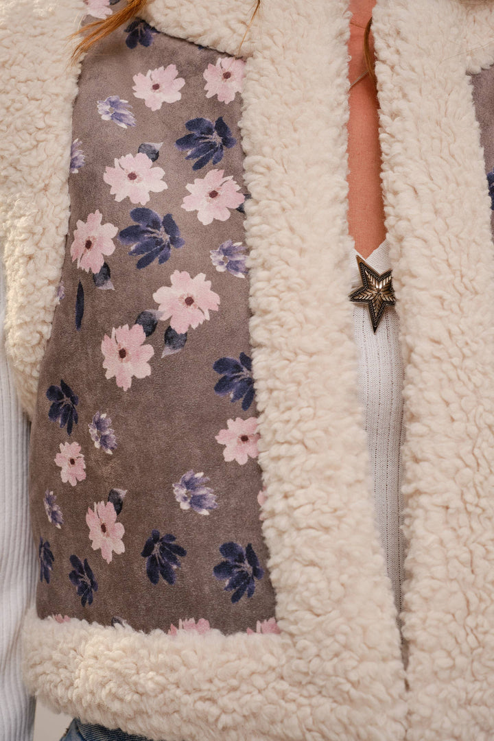 Sherpa Flower Suede Vest