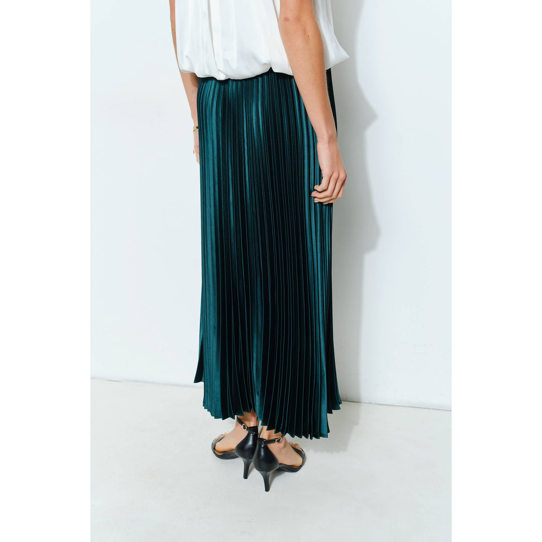 High Waist Satin Pleated Long Skirt