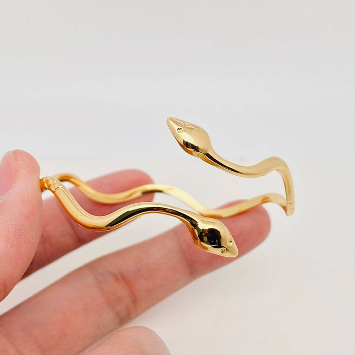 Wave Design Double Headed Snake Cuff Bangle - FGS