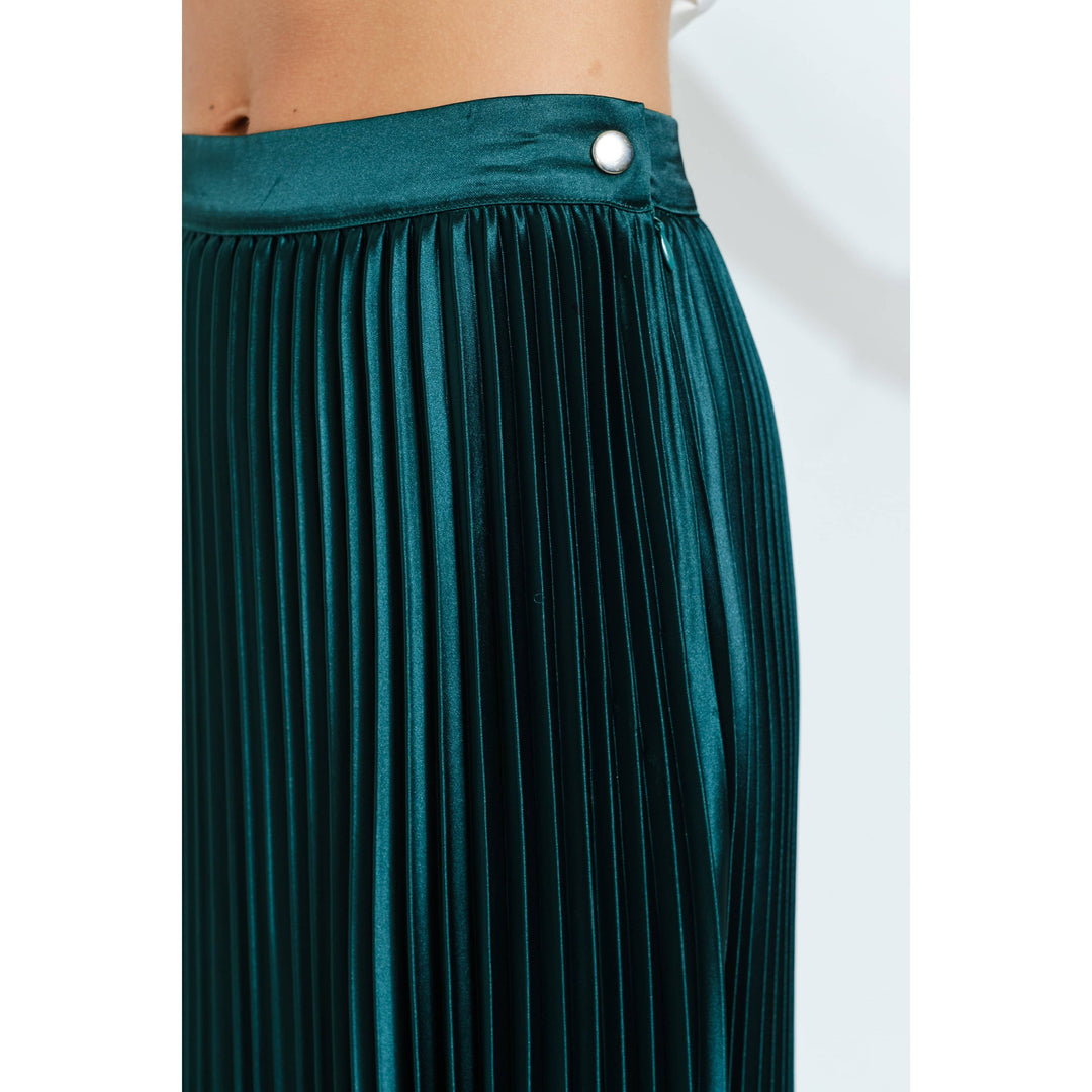 High Waist Satin Pleated Long Skirt