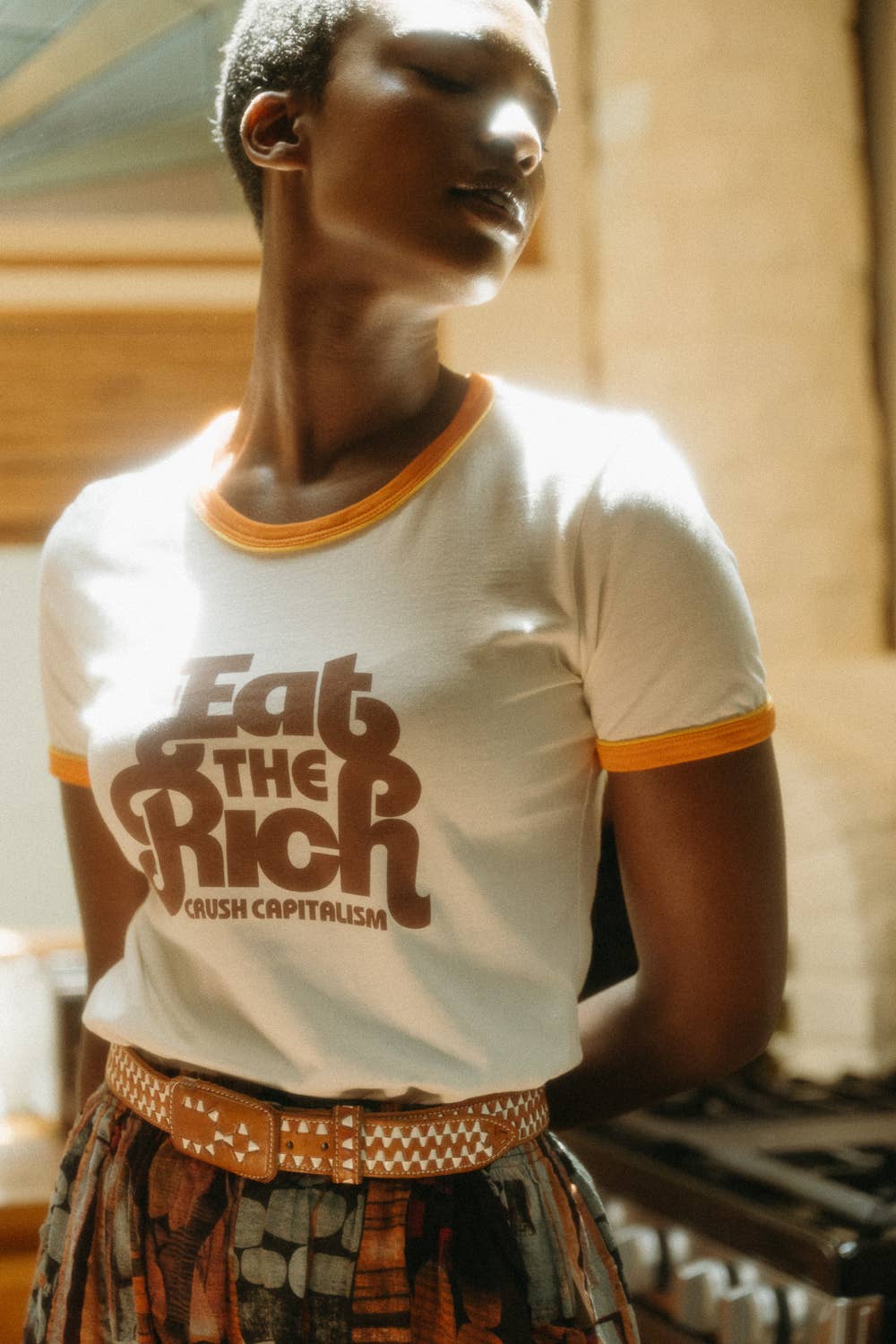 Eat the Rich Women's Fitted Ringer Graphic T-shirt