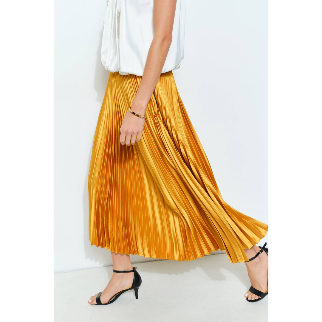 High Waist Satin Pleated Long Skirt