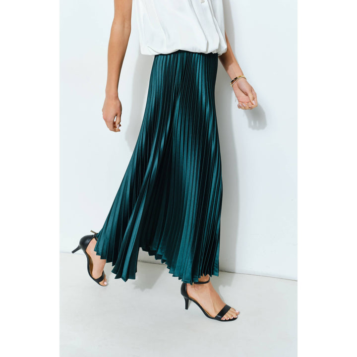 High Waist Satin Pleated Long Skirt