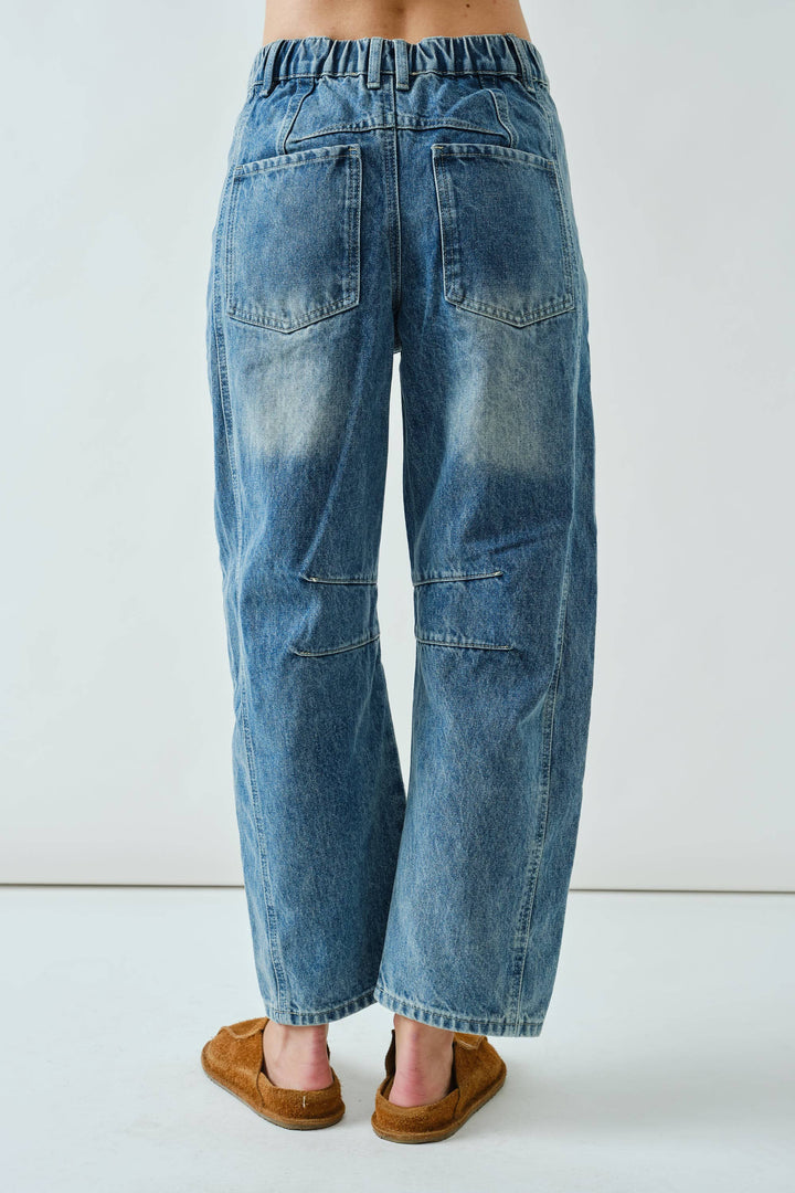Embroidered Cotton Barrel Pants