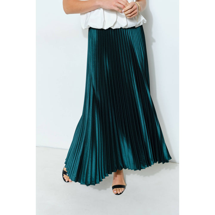 High Waist Satin Pleated Long Skirt