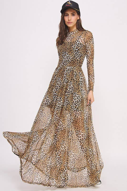 Cheetah Mesh Maxi Dress