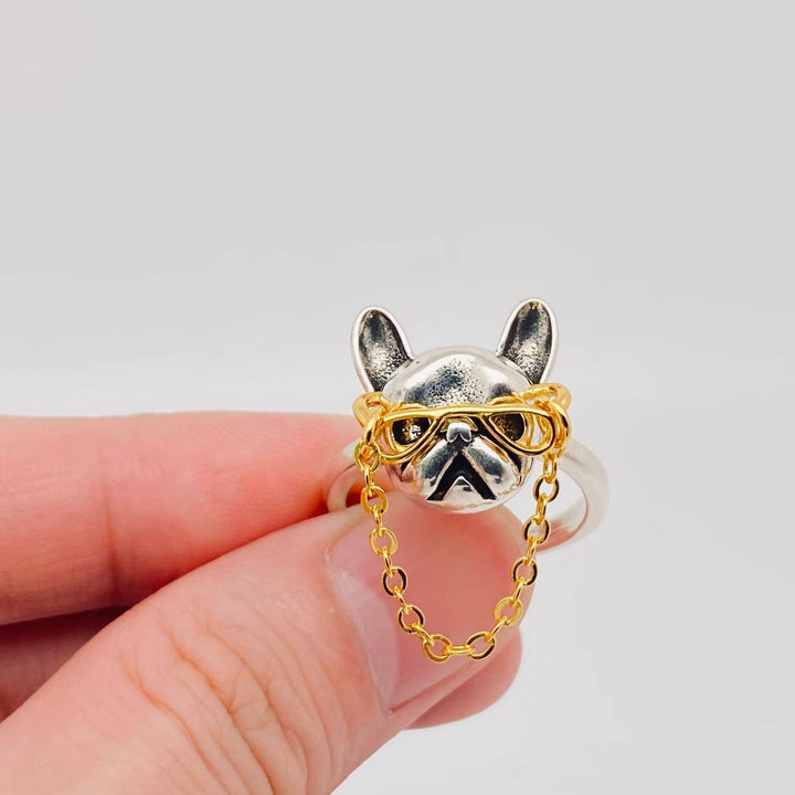 Bulldog with Glasses Adjustable Ring