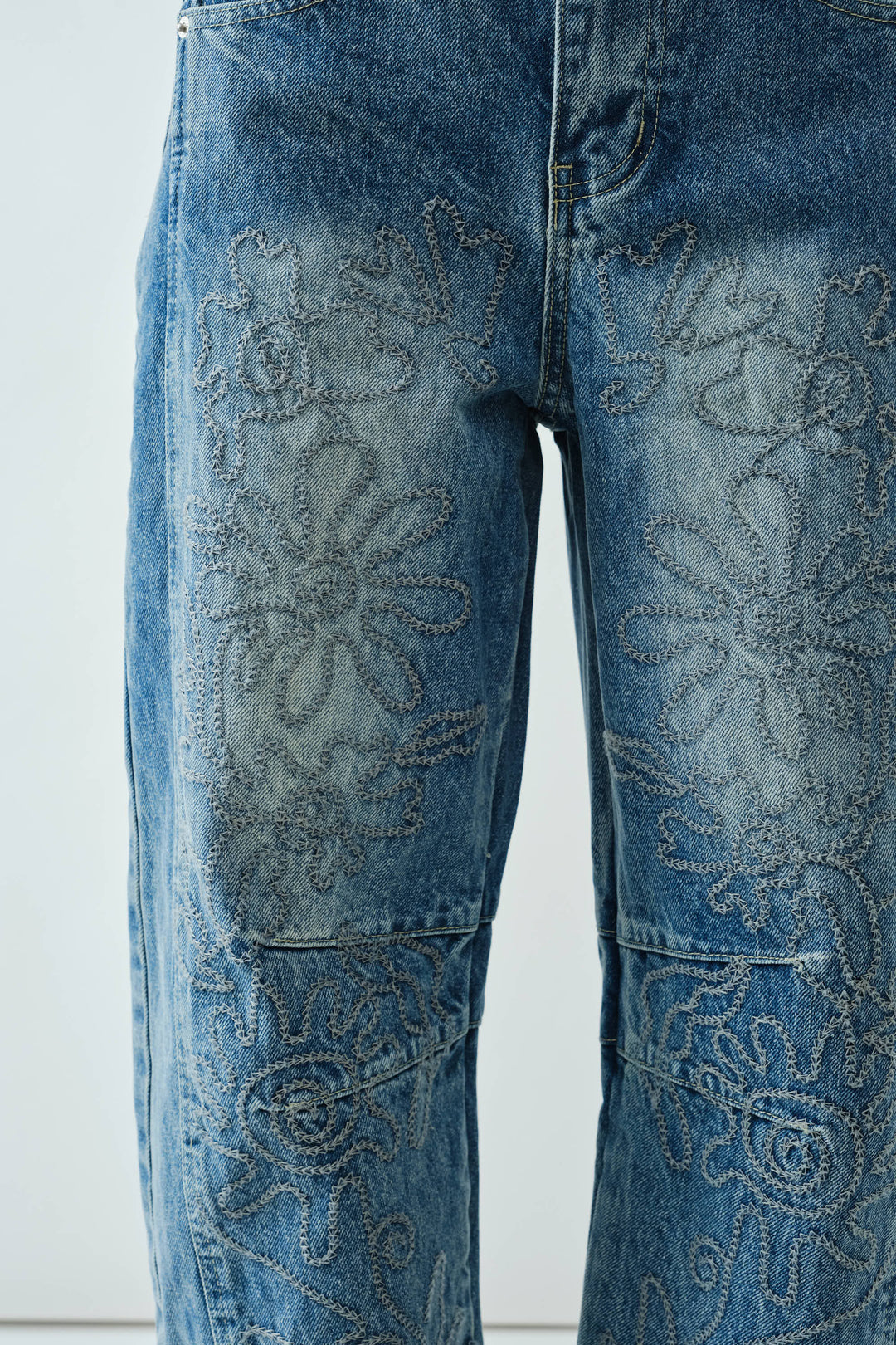 Embroidered Cotton Barrel Pants
