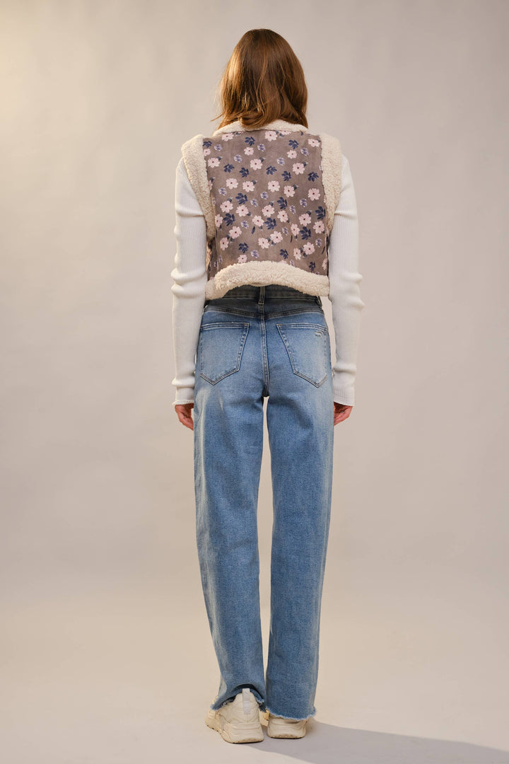Sherpa Flower Suede Vest