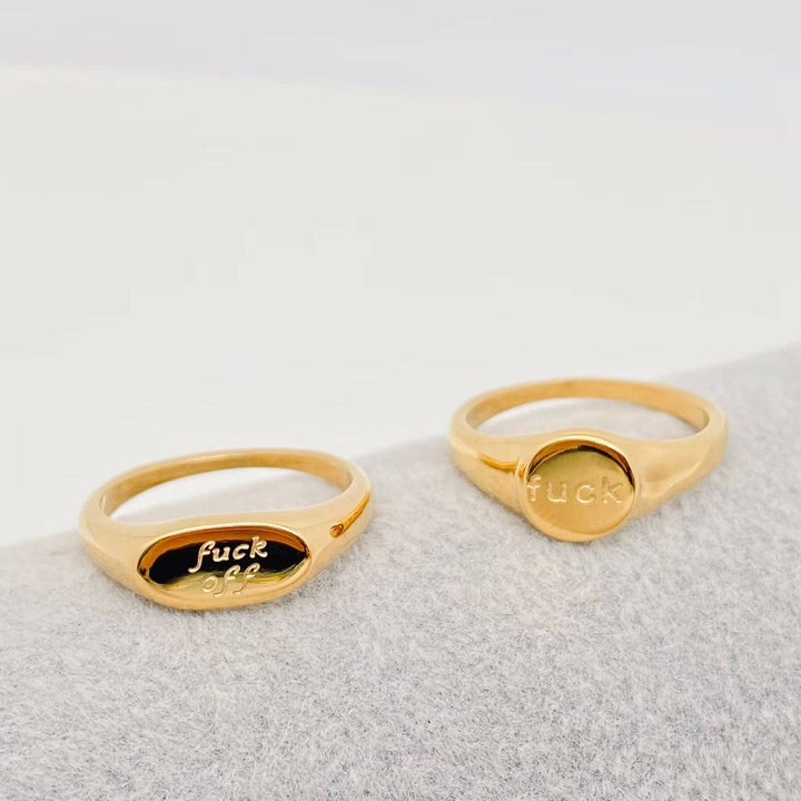 "fuck off"18K Gold Plated Stainless Steel Ring