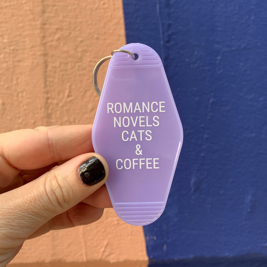 Romance Novels Cats & Coffee Motel Keychain