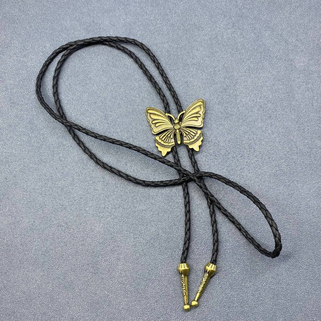 Butterfly Charm Artificial Leather Poirot Rope Necklace
