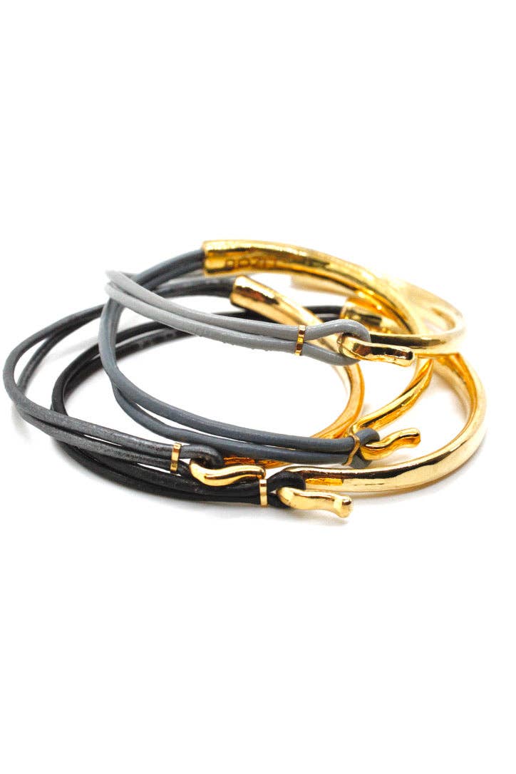 Gold Plate and Leather Bangles
