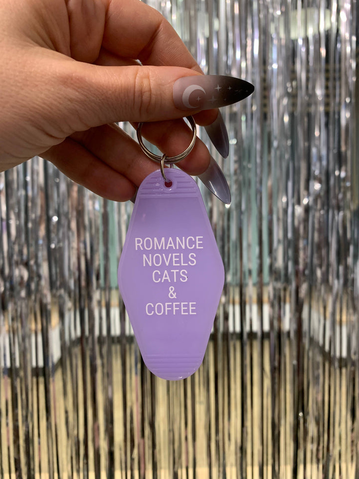 Romance Novels Cats & Coffee Motel Keychain