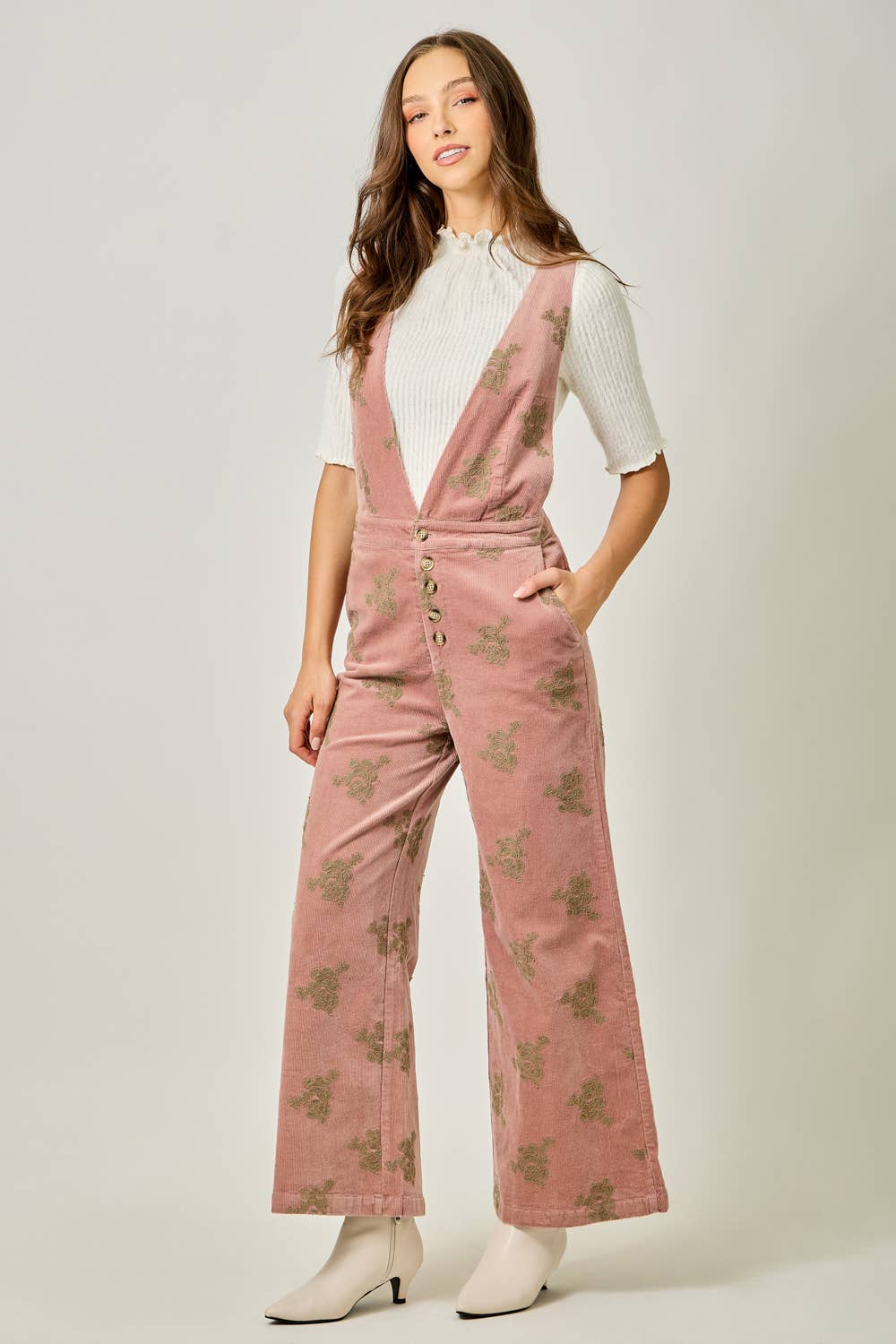 Embroidered Corduroy Jumpsuit | Mystree