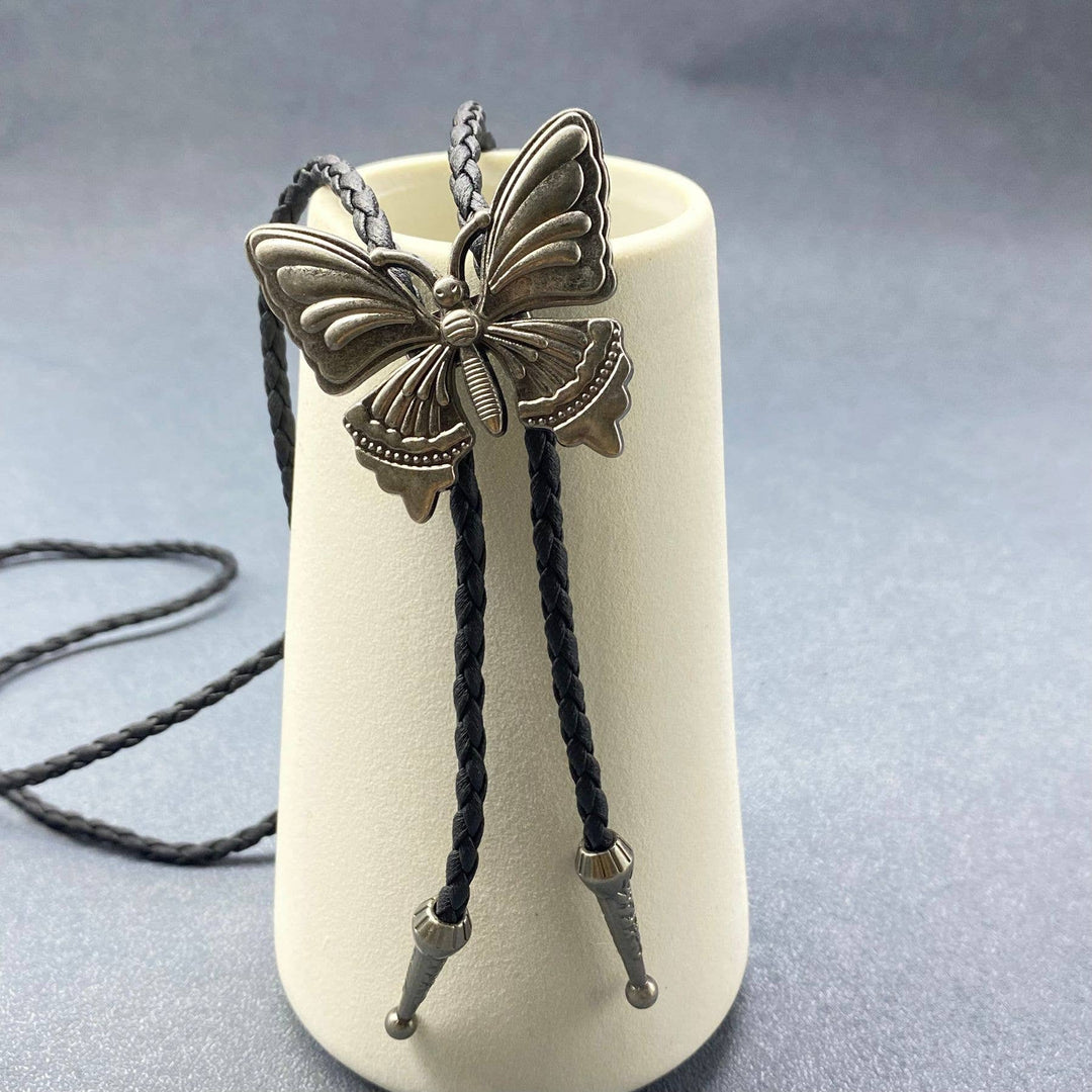 Butterfly Charm Artificial Leather Poirot Rope Necklace