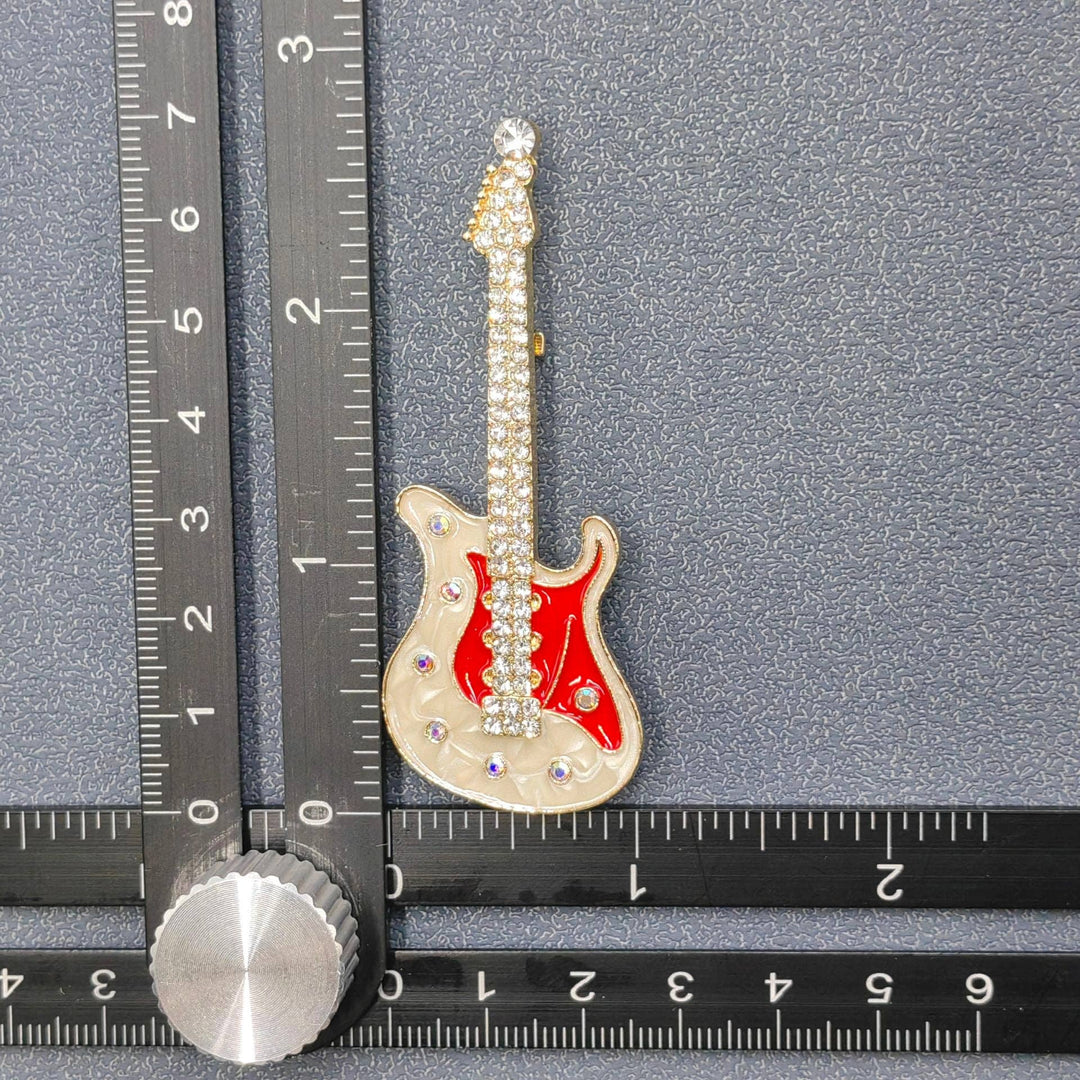 Rhinestone Enamel Guitar Brooch
