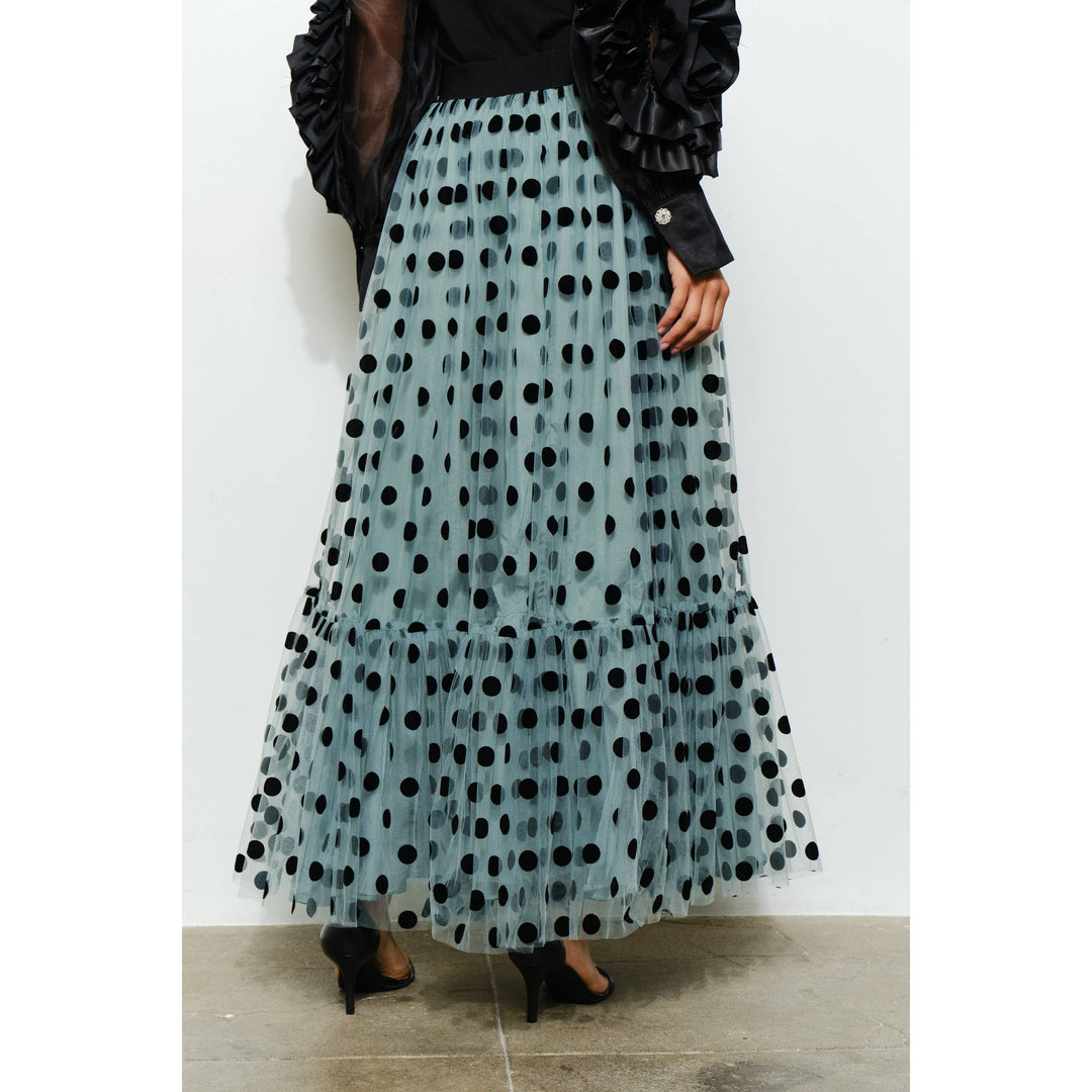 Polka Dot Tulle Tiered Maxi Skirt