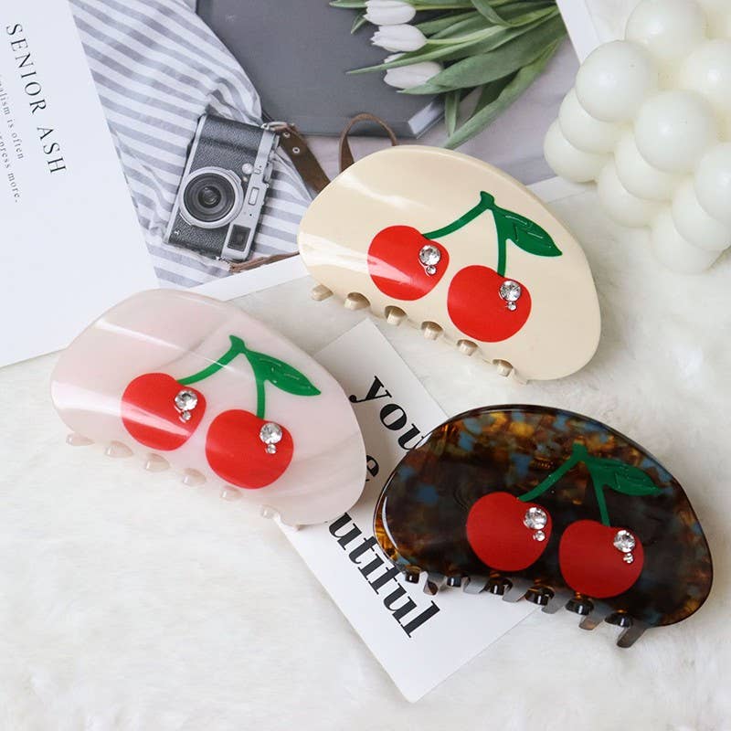 CHERRY OVAL HAIR CLAW CLIP