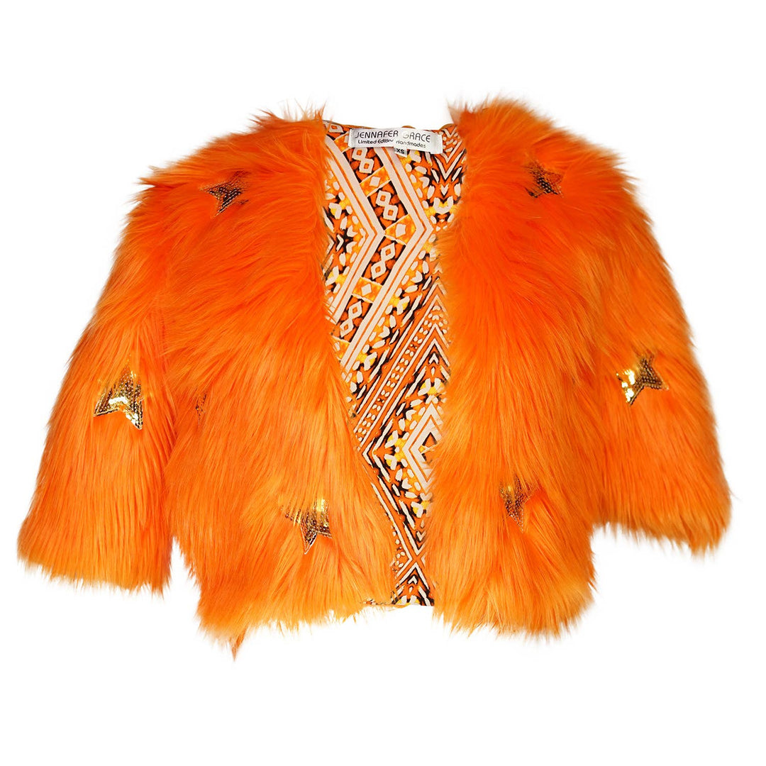 Planet Queen Orange Faux Fur Jacket