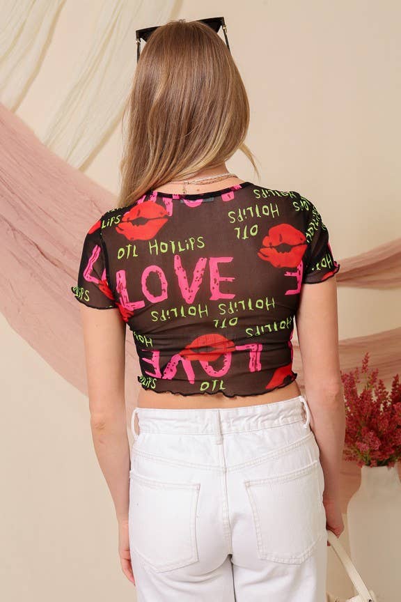 Hot Lips Mesh Crop Top