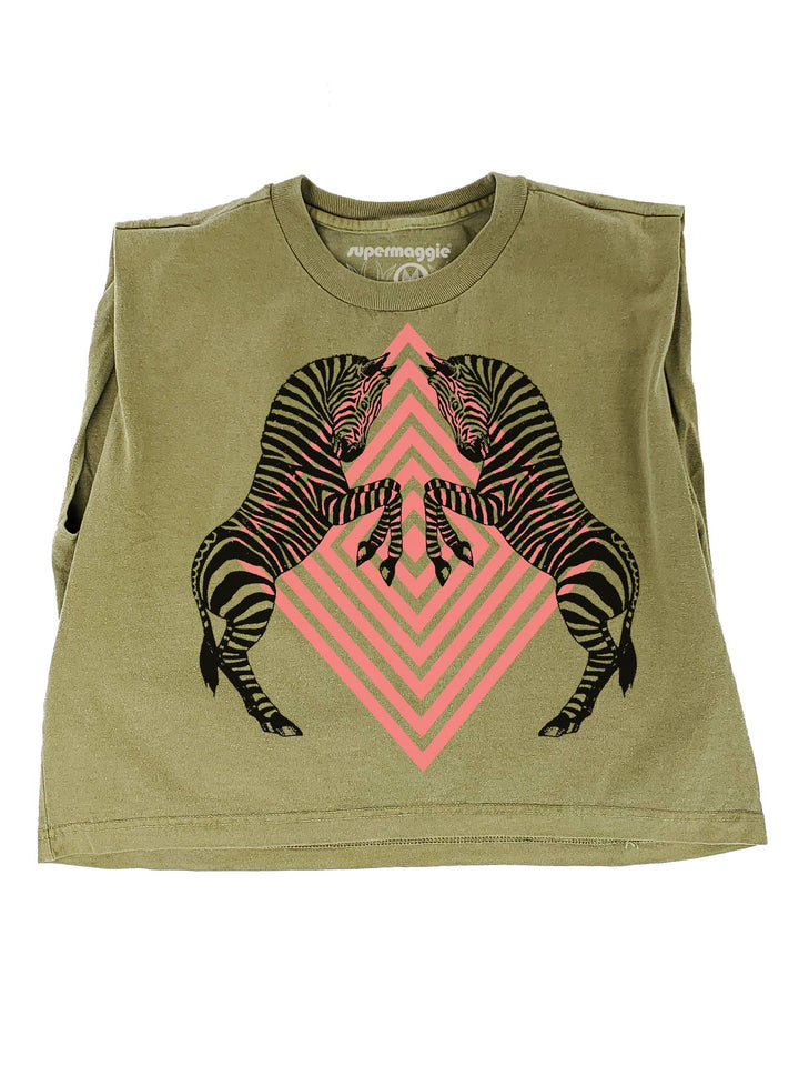 Zebras Maisie Heavyweight Muscle Tee: Off Green / Md