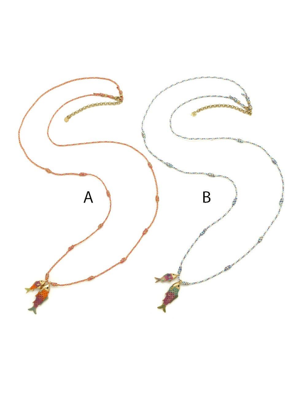 Two Fish Turquoise Braided Necklace