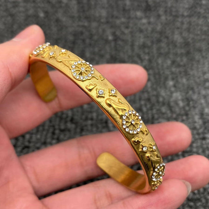 Tarot Style 18K Gold Plated S.Steel Cuff Bangle - FGS/MS