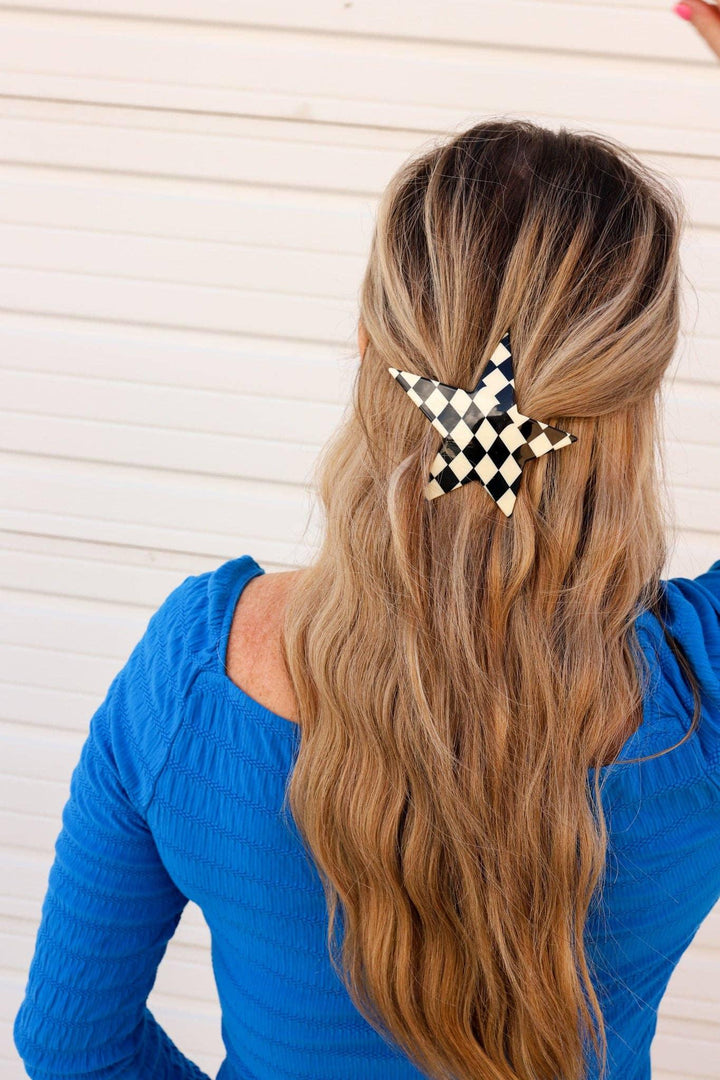 CHECKERED STAR XL BARRETTE - For the love, LV