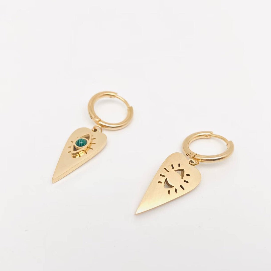 Inlaid Malachite Eyes Heart Earrings