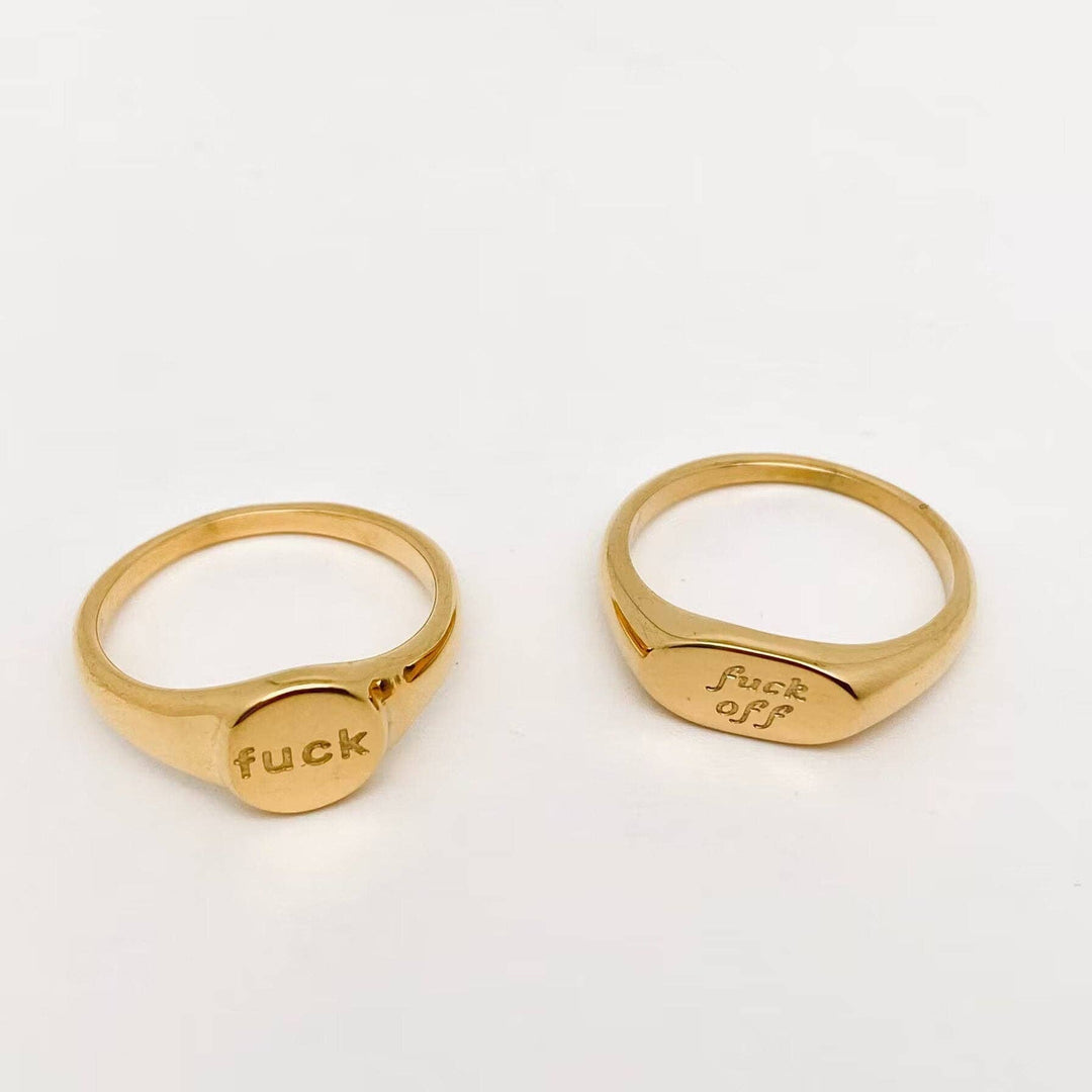 "fuck off"18K Gold Plated Stainless Steel Ring