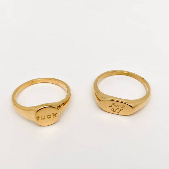 "fuck off"18K Gold Plated Stainless Steel Ring
