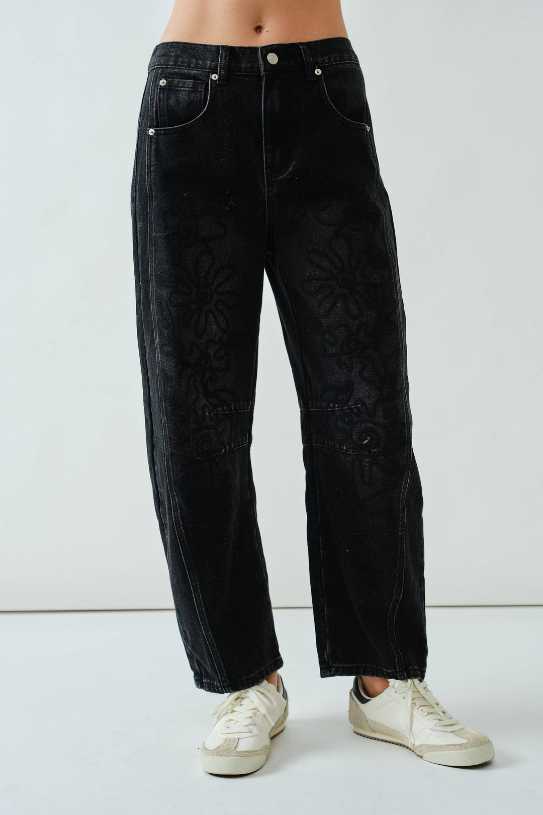 Embroidered Cotton Barrel Pants