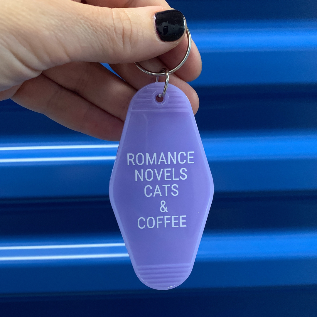 Romance Novels Cats & Coffee Motel Keychain