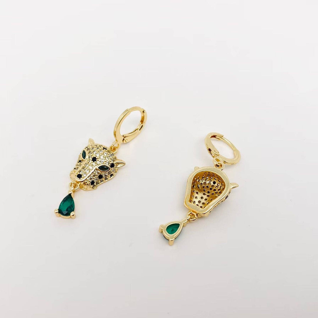Green Eye Leopard Huggie Earrings