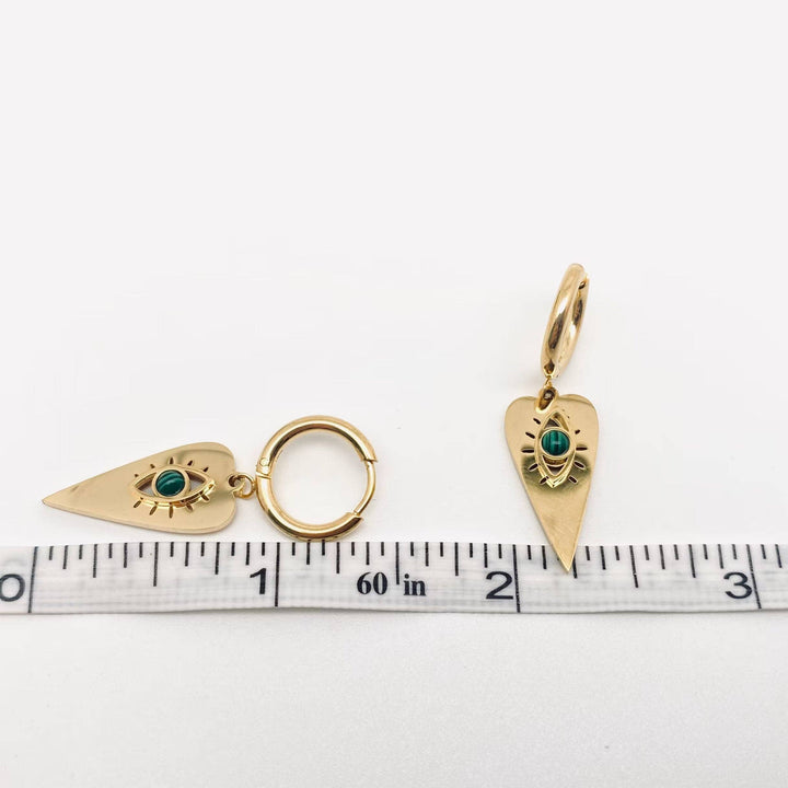 Inlaid Malachite Eyes Heart Earrings
