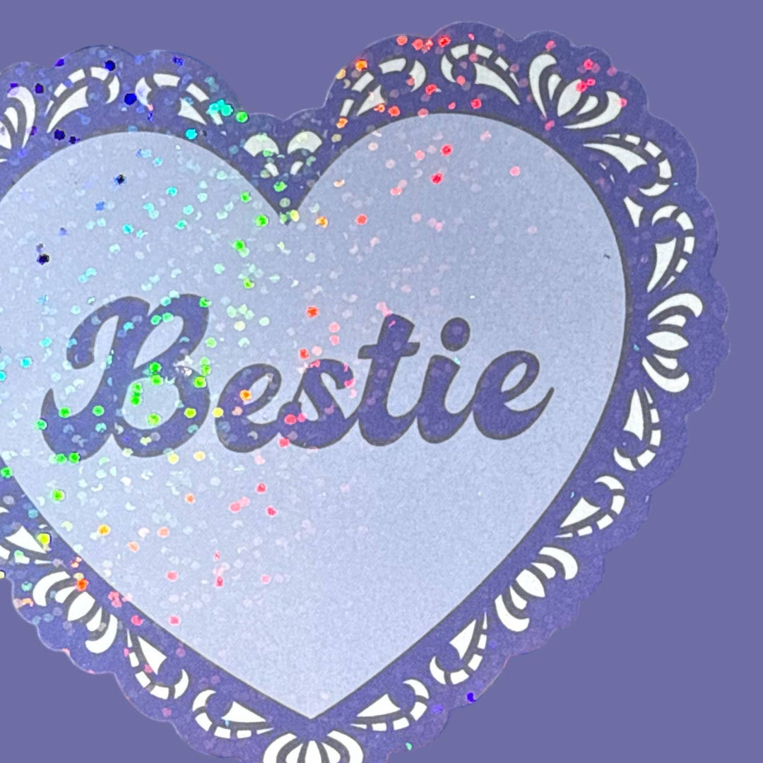 Bestie Lace Heart Glitter Sticker