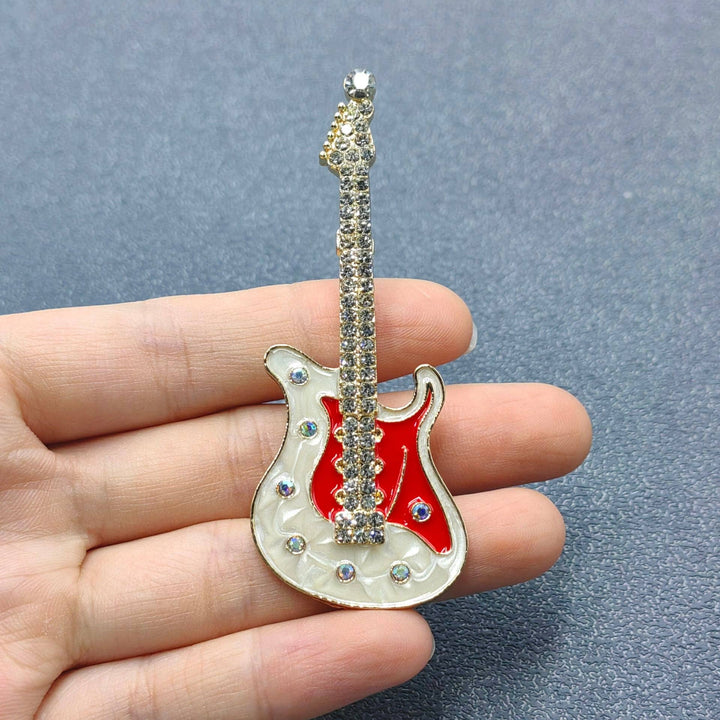 Rhinestone Enamel Guitar Brooch