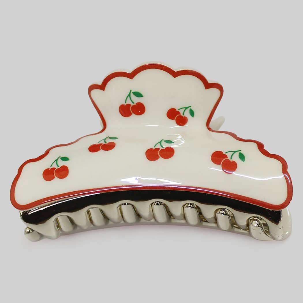 SCALLOPED EDGED CHERRY PRINT HAIR CLIP