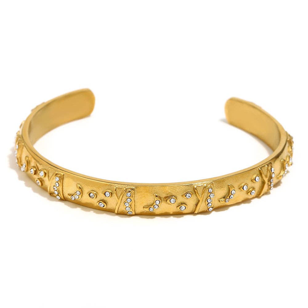 Tarot Style 18K Gold Plated S.Steel Cuff Bangle - FGS/MS