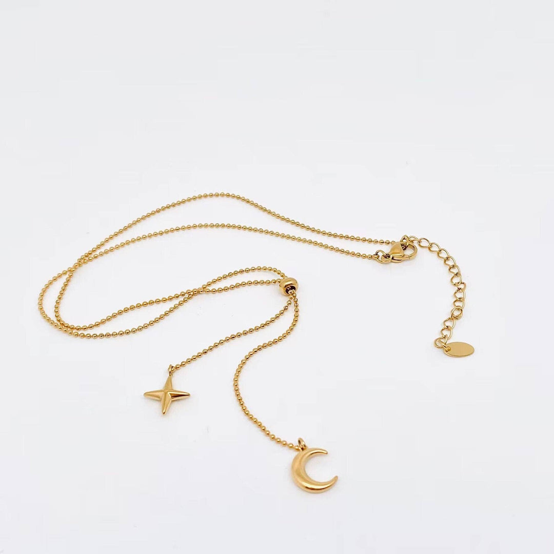 Star Moon Charm 18K Gold Plated Necklace