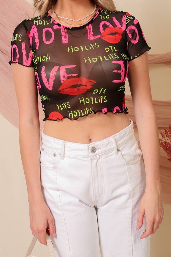 Hot Lips Mesh Crop Top