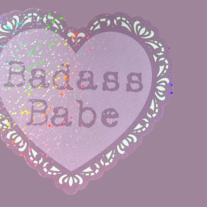Badass Babe Lace Heart Glitter Sticker