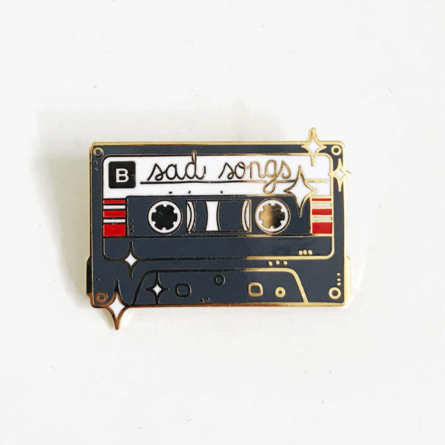 Sad Songs Red Striped Cassette Pin