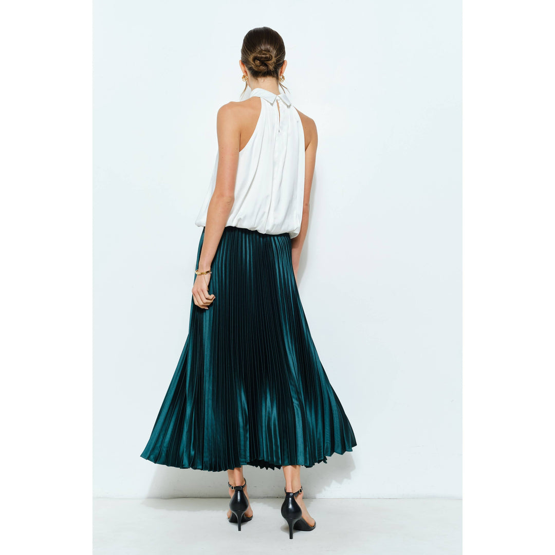 High Waist Satin Pleated Long Skirt