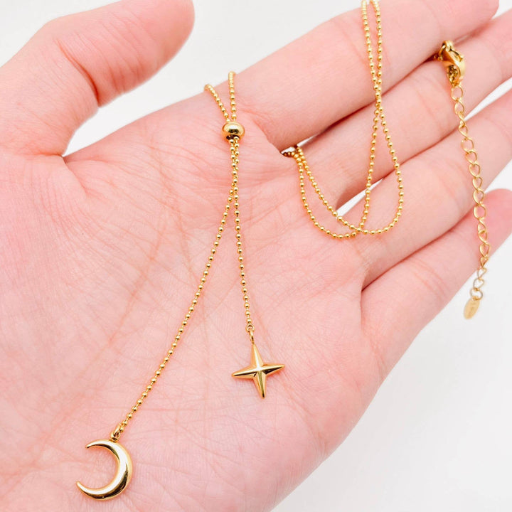 Star Moon Charm 18K Gold Plated Necklace