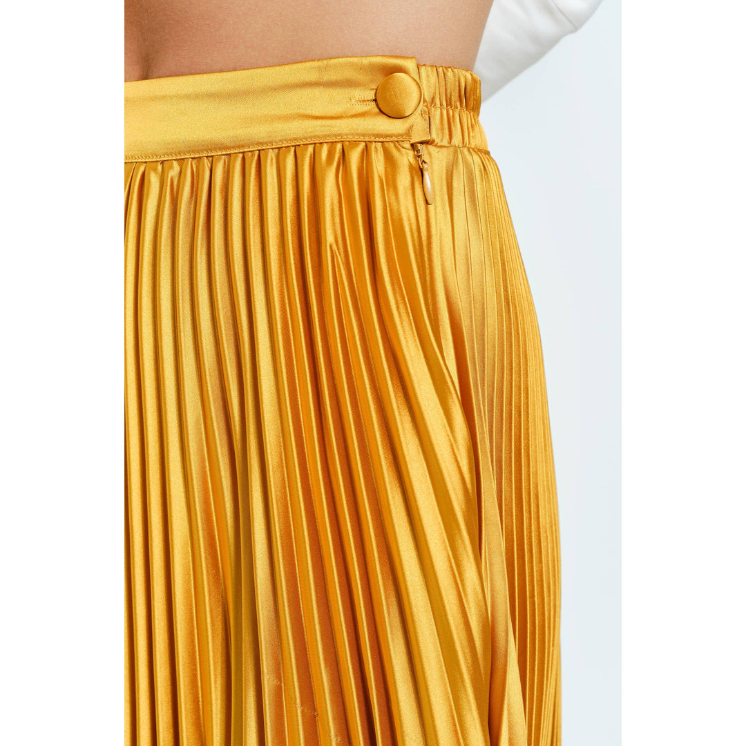 High Waist Satin Pleated Long Skirt